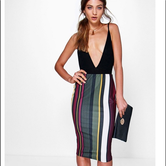 Boohoo Dresses & Skirts - Boohoo Aziza Bold Colour Stripe Midi Skirt
